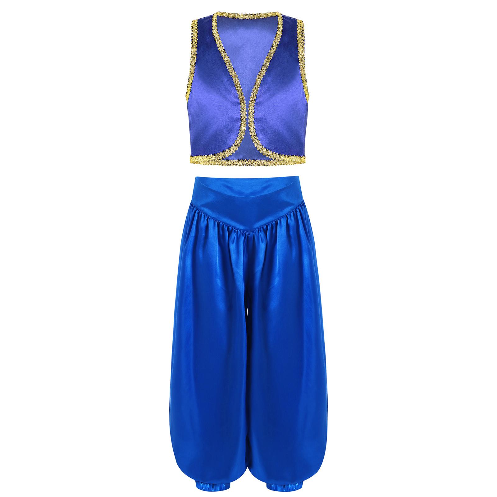 

Kids Boys Halloween Fairytale Costume Golden Trim Vest and Wide Leg Satin Bloomers Pants for Cosplay Performance 5-6 Years синий