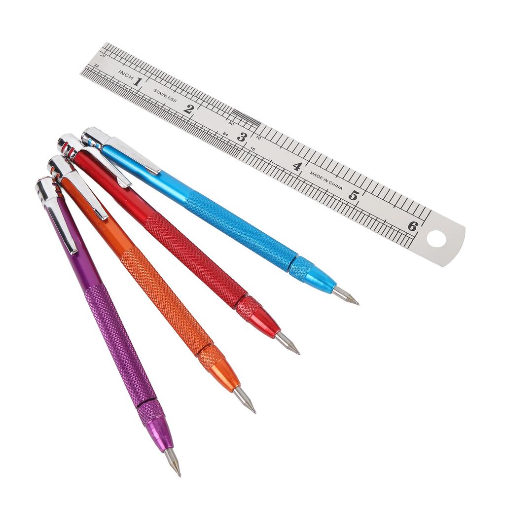 4 Pcs Tungsten Carbide Scriber Knurled Aluminium Handle Etching Engraving Pen with 8 Replacement
