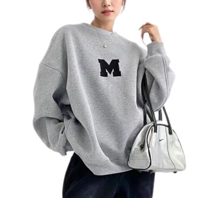 SeiunAn Logo Pulôver Tamanhos Grandes Solto Gola Redonda Manga Longa Coreano Inglês Estampa nas Costas Moletom Feminino, Hoodie, Manga, Leve,
