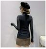 European High Neck Mesh Long Sleeve Top - Women's Slim Fit Autumn Shirt