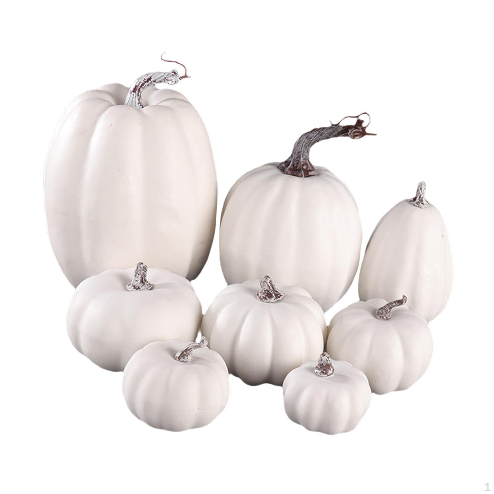 8 Artificial Harvest Pumpkins Assorted Sizes Realistic Halloween Decorations Sturdy Handcrafted for