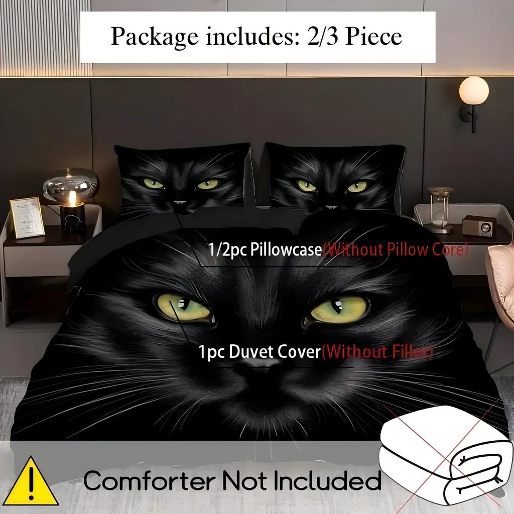 Comforter Cartoon Black Cat Pupil 3D Printed Bedding Set Cute Animal Style Luxury Soft Comfortable Home Polyester