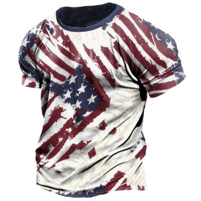 Men's T-shirt Retro 3D Flag Print Street Clothing Hip Hop O-Neck Retro Tops Men's Clothing Fashion Short Sleeve Large T-shirts