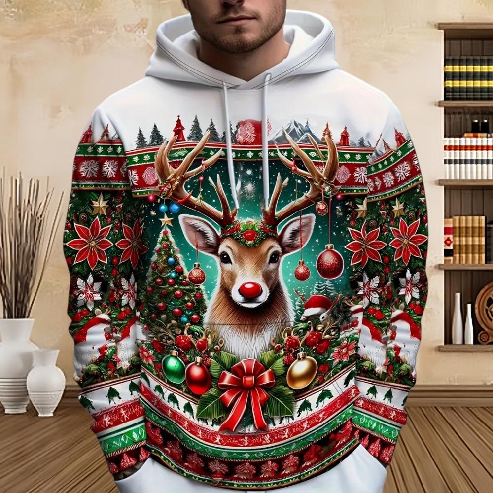 Men's Fashion Christmas Skull Tree Pattern 3D Print Long Sleeve Hoodie Sweatshirt Large Pocket Pullover Oversize Sweatshirts Top
