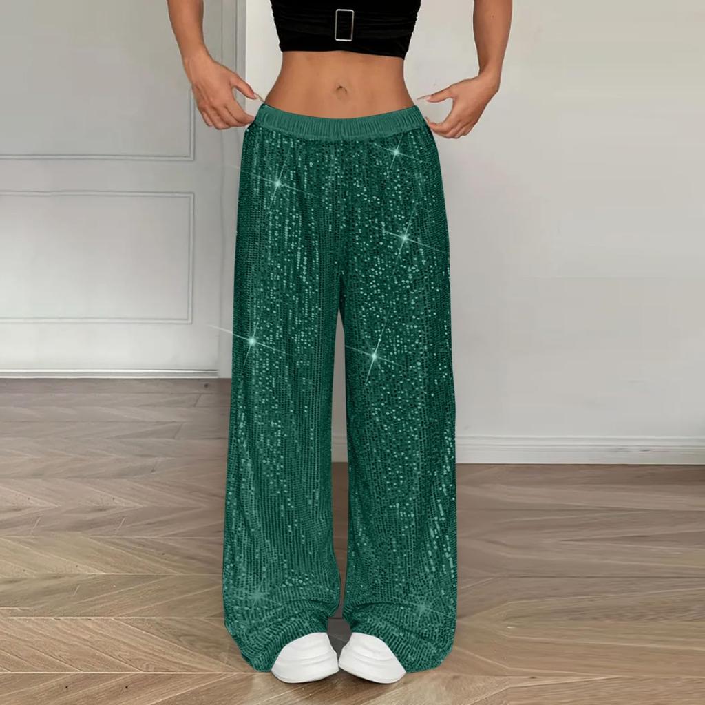 Sequin Pants Women Stretchy High Waist Wide Leg Pant Casual Loose Glitter Trousers Bling Party Clubwear