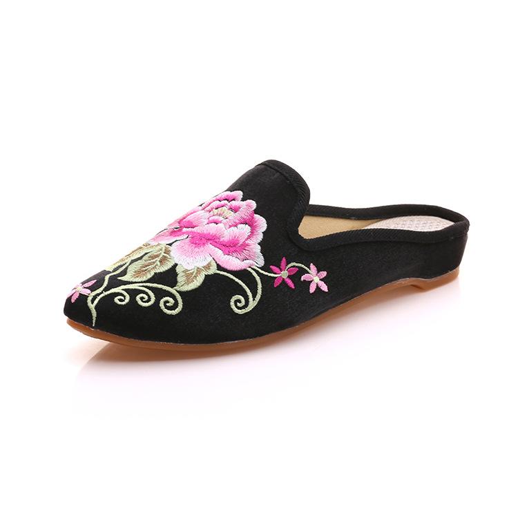 

Slippers, pointed fashion casual embroidered slippers, one-pedal casual women s fabric slippers sandals in summer 35