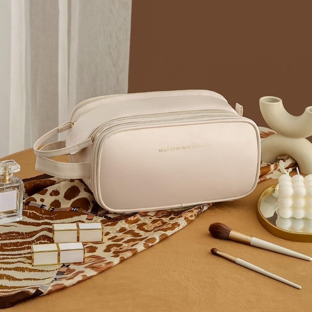 Double Zipper Makeup Pouch Bag Multifunction Travel Wash Bag PU Leather Cosmetic Bag  Female/Girls