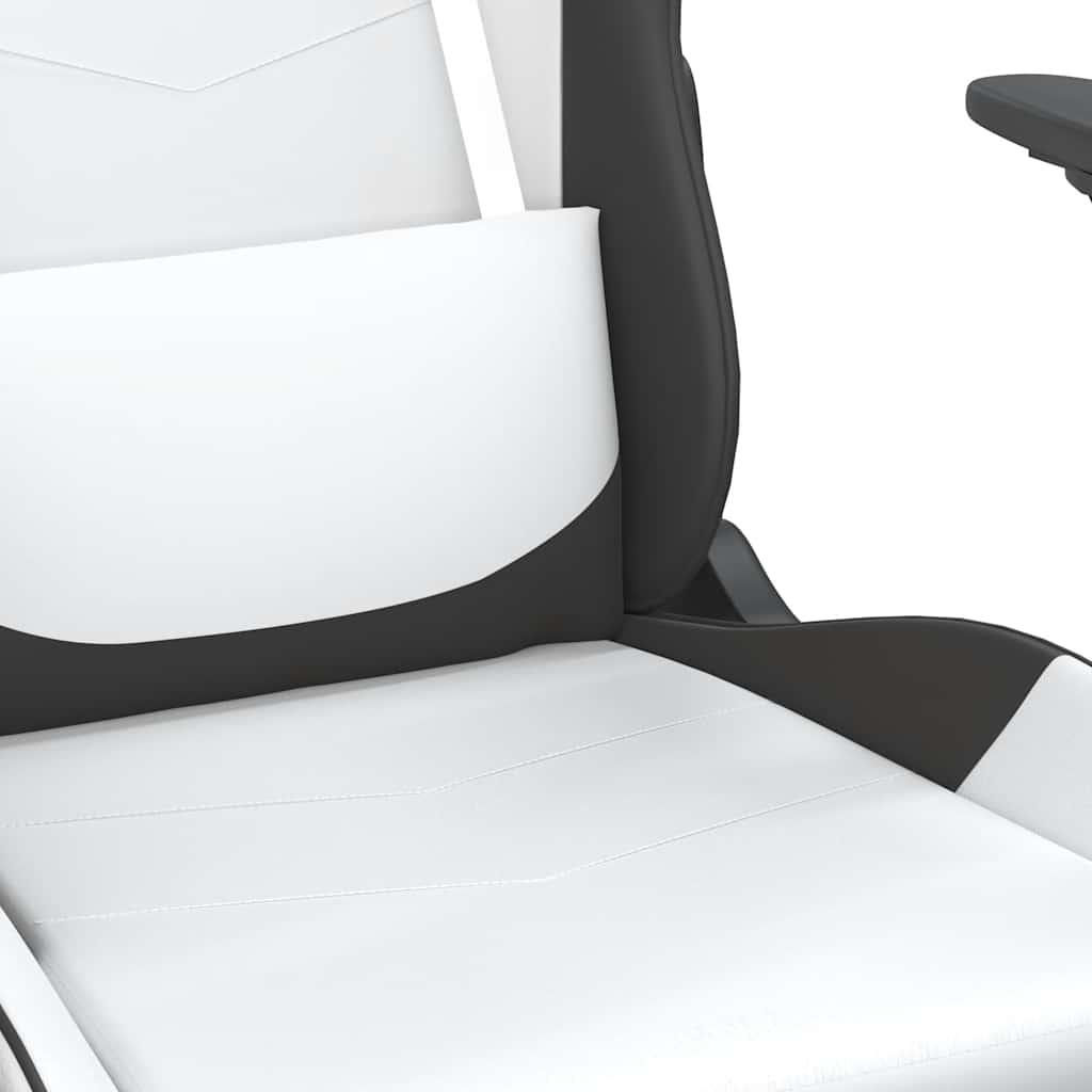 Gaming Chair with Massage Function and Footrest White & Black PU Leather