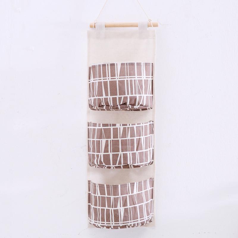 Cotton Linen Hanging Storage Bag With Multilayer Design For Living Room Organization