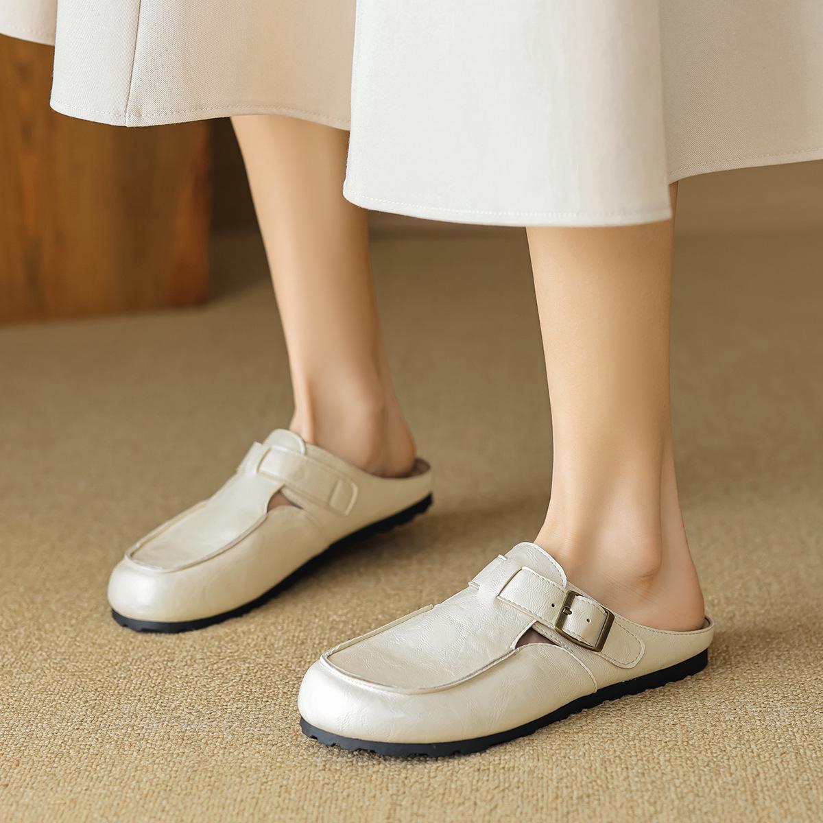 

Weiwei Girl 2024 Ретро Мюли с открытым носком Слипоны Сандалии на плоском каблуке 37 чёрный