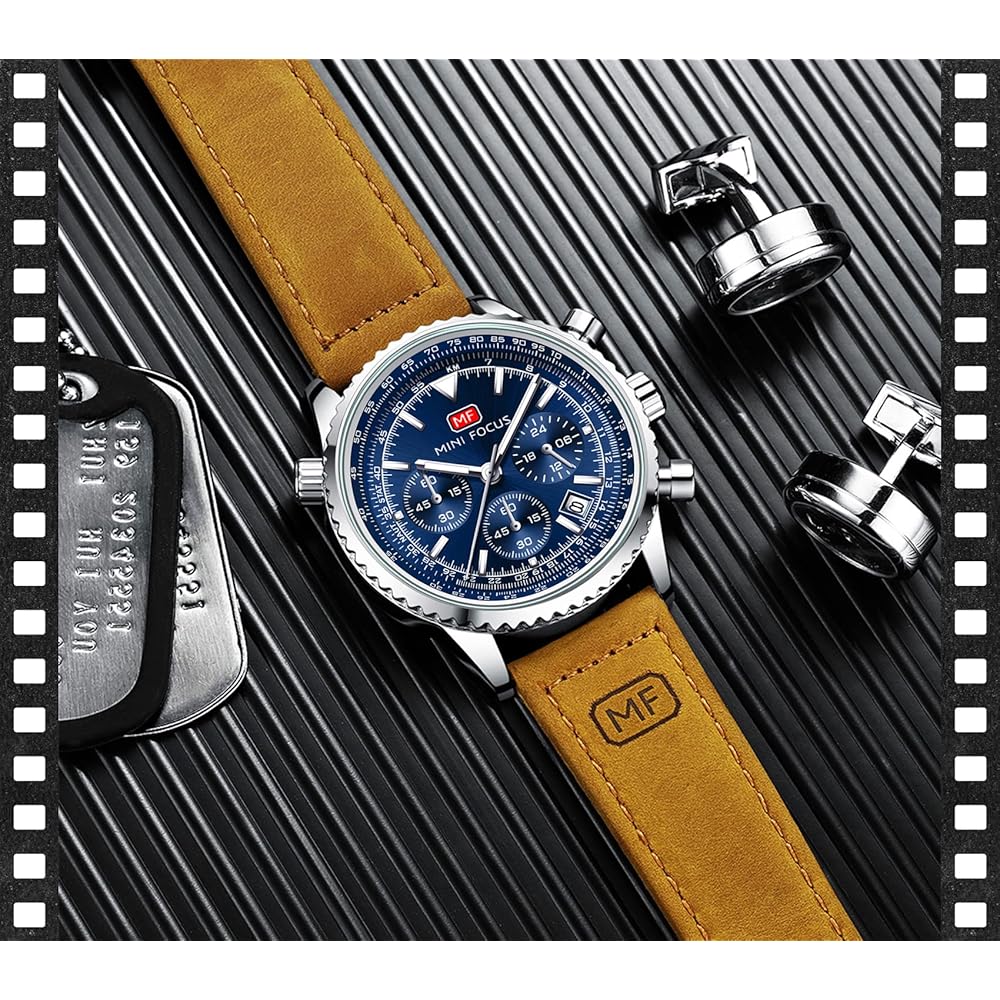Men's Quartz Watch with Date Function, Stainless Steel Band, 3ATM Waterproof, Casual Analog Style Brown Blue