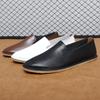 Men's Handmade Leather Slip on Shoes Casual Soft Loafers Simple Comfy Moccasins Breathable Male Boat Shoes Fashion Business Flats