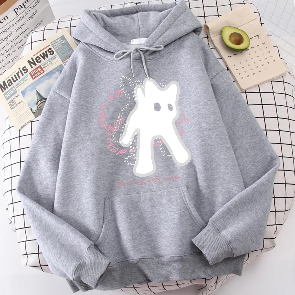Ghost Cat Fun Abstract Print Women's Hoodie Breathable All-match Sweatshirt Casual Hoodie Outdoor Loose Top Women Clothing Y2K