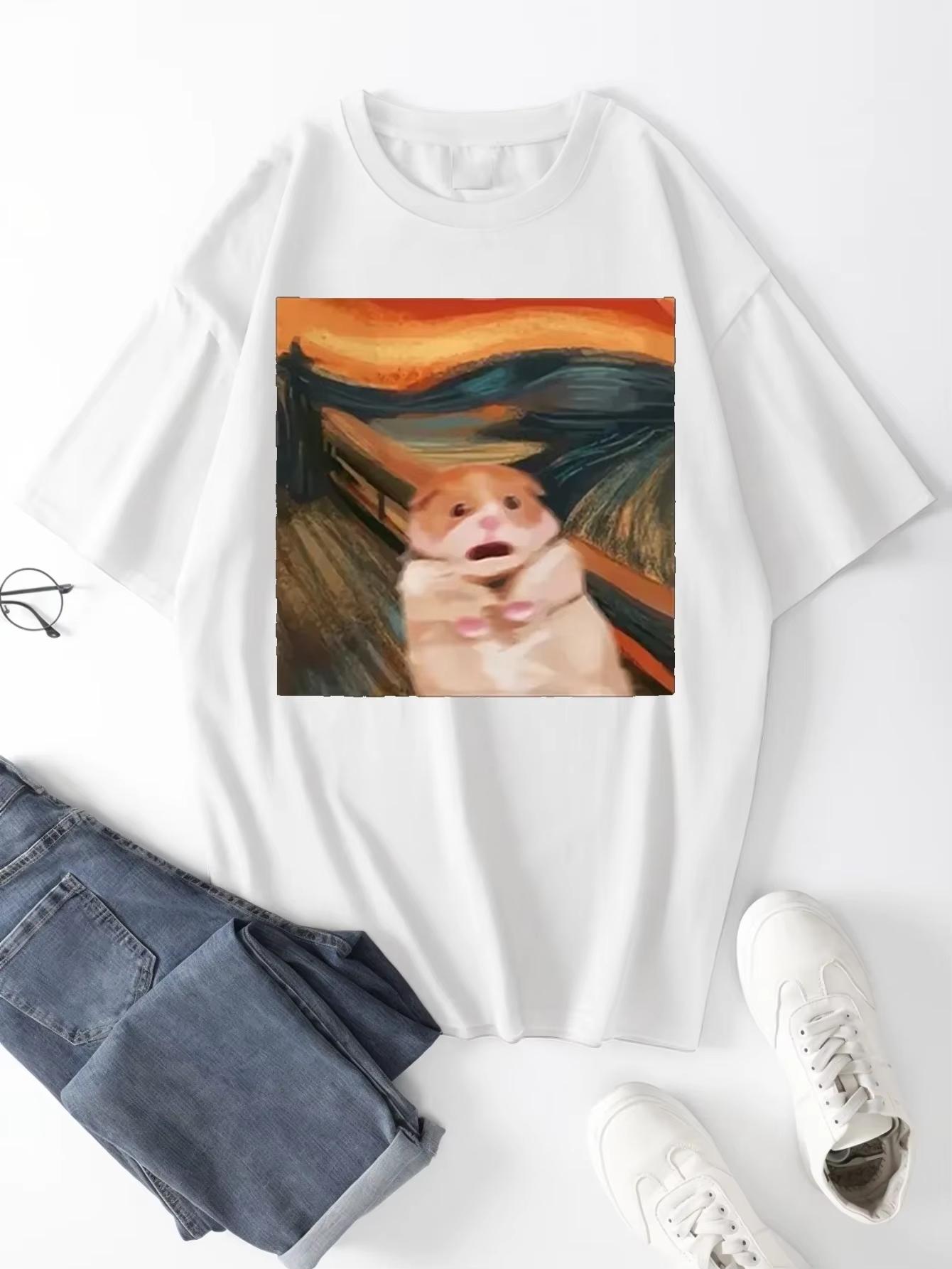

Funny Screaming Hamster Graphic Print Creative Top Casual Short Sleeve Crew Neck Tshirt Clothing for 2026 Summer Unisex Clothing 4XL
