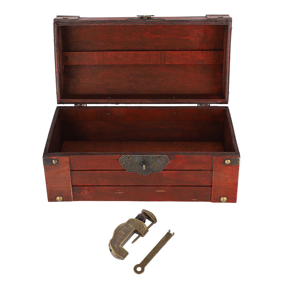 Wooden Jewelry Box Vintage Jewelry Storage Box Organizer Decoration Prop with LockS #1
