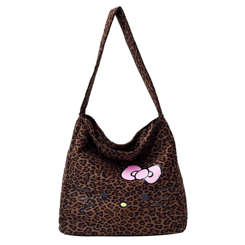 New Trendy Leopard Print Large-capacity Tote Bag Versatile Shoulder Messenger Bag, Student Class Canvas Trendy Bag