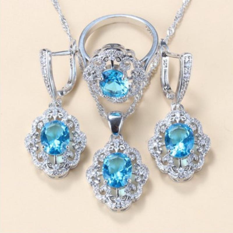 

Комплект украшений из драгоценных камней, подвеска, серьги, ожерелье, кольцо, женский комплект 10#