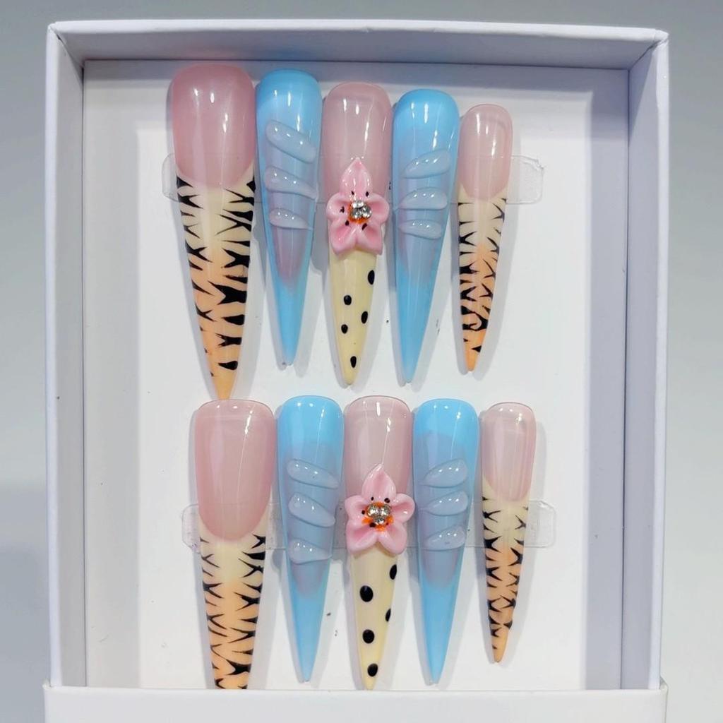 Handmade Super Long Pointed French Fake Nails – Hot Selling Detachable Nail Art
