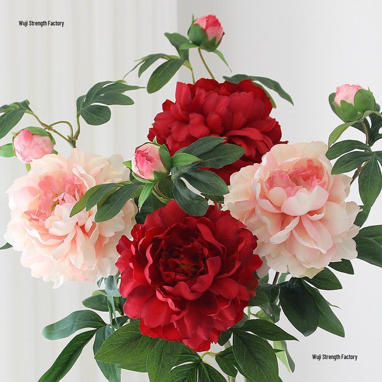 Peony Silk Flower Arrangement - Artificial Floral Decoration for Living Room and Dining Table