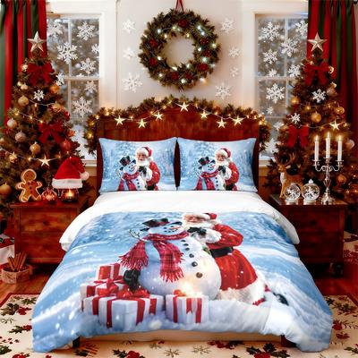 3-teiliges Happy Santa Claus bedrucktes chiploses Quilt-Set, Bettwäsche in mehreren Größen, Wohnheim-Bettwäsche, Feiertagsdekoration, maschinenwaschbar