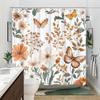 1 Botanical Floral Shower Curtain With Orange, White And Cream Flowers, Delicate Butterflies And Green Leaves