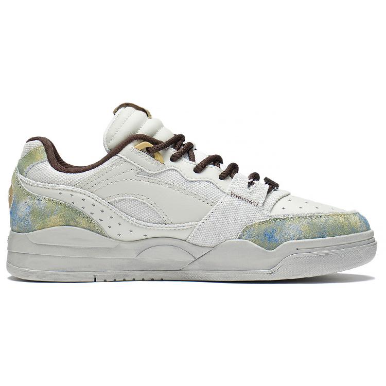 New LiNing Moon White Slip Resistant Cushioning Wear Resistant Lightweight Low Top Skateboard Shoes Unisex White Green AGCS427-4