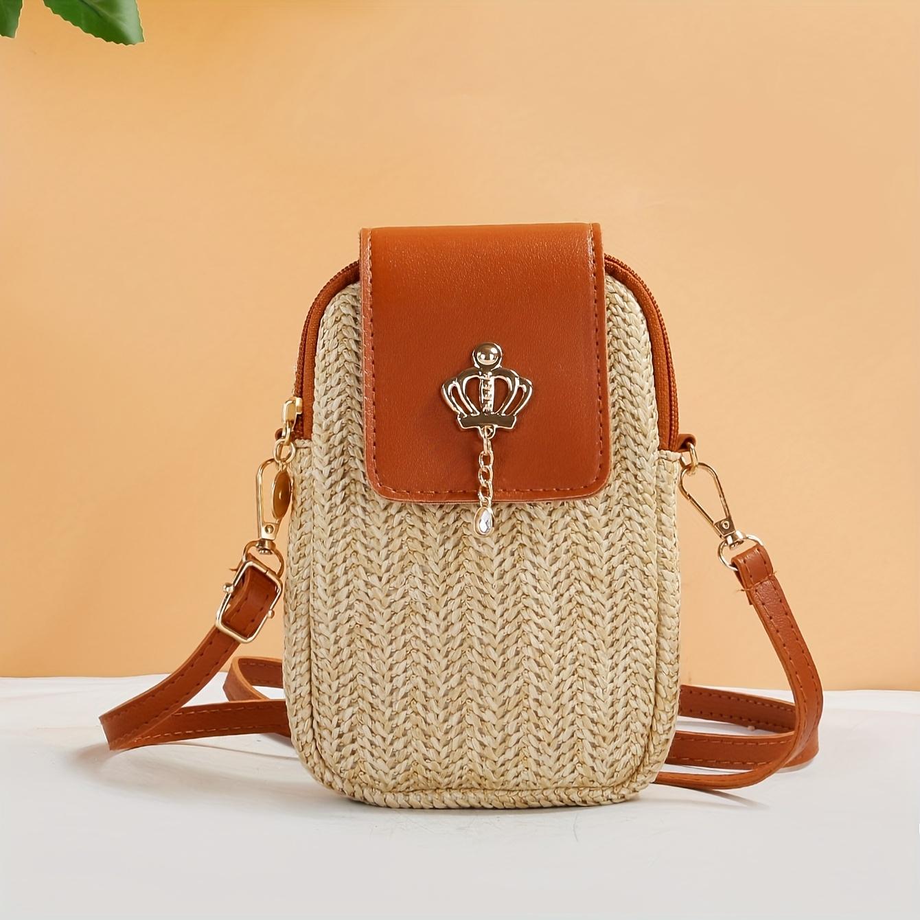 

1pc European and American Style Woven Crossbody Bag, Geometric Pattern, Lightweight Synthetic Messenger with Adjustable Strap, Zipper Closure
