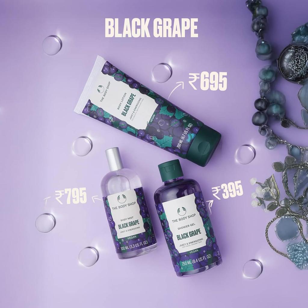 The Body Shop Black Grape Shower Gel 250 ml Refreshing Cleansing Gel for Glowing Skin
