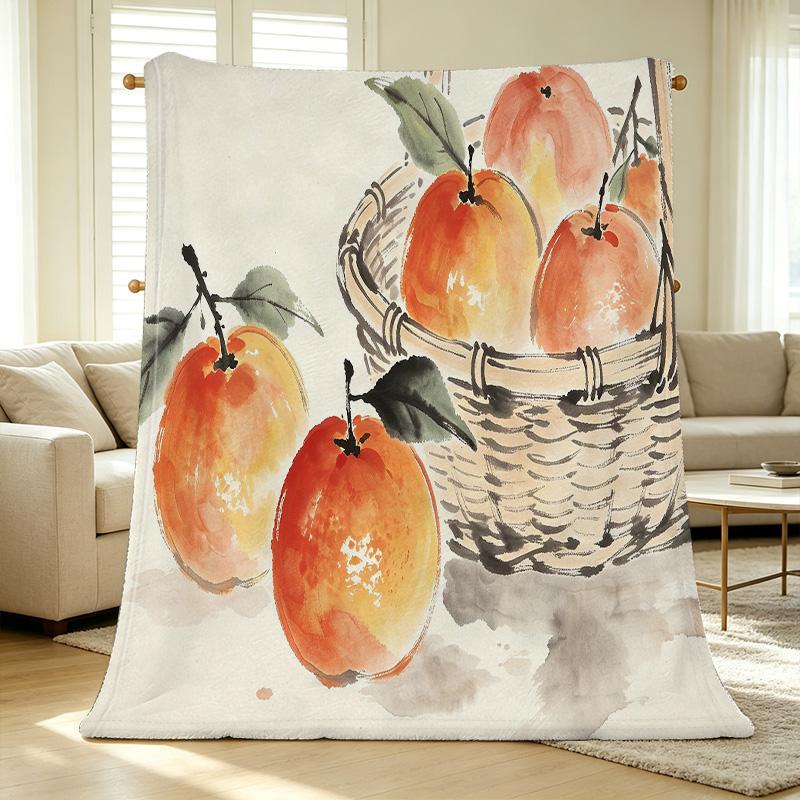 No-Shed Flannel Throw Blanket Soft Cozy Watercolor Fruit Print, Warm Plush Cover for Home, Movie Nights, Christmas & Halloween, Winter Use