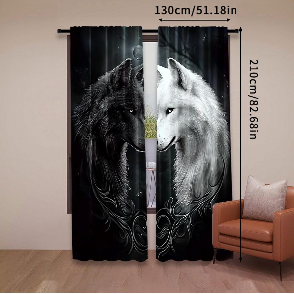 2Pcs Animal Theme Curtain Wolf In The Forest At Night Curtain Suitable For Bedroom Bathroom Living Room Dining Room Study Room