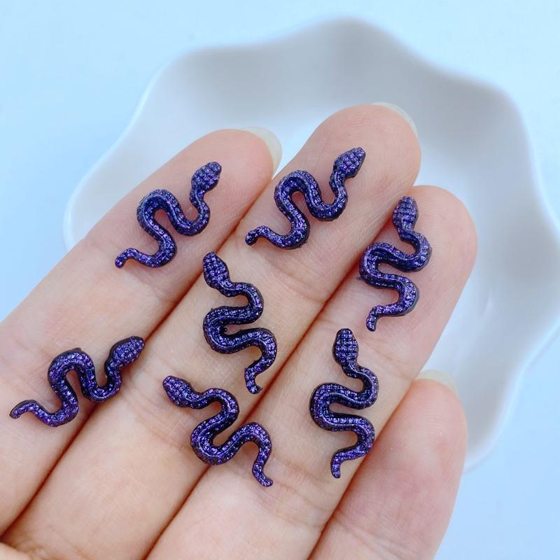 50Pcs New Cute Resin 8*17Mm Mini Shiny Little Snake Series Flat Back Manicure Parts Embellishments For Hair Bows Accessories