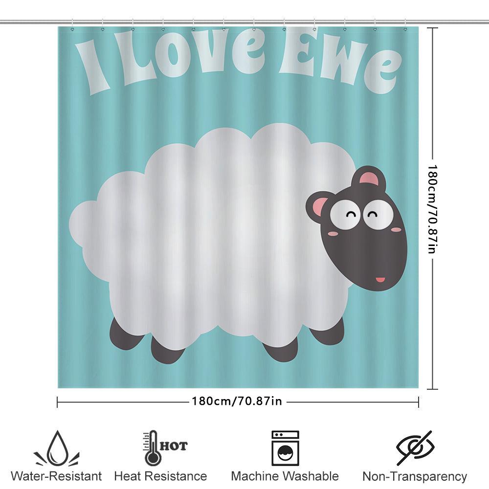 Modern Cartoon Sheep Blue Shower Curtain Soft Fabric Waterproof Home Decoration Bathroom Accessories White Cloud Design for Kids