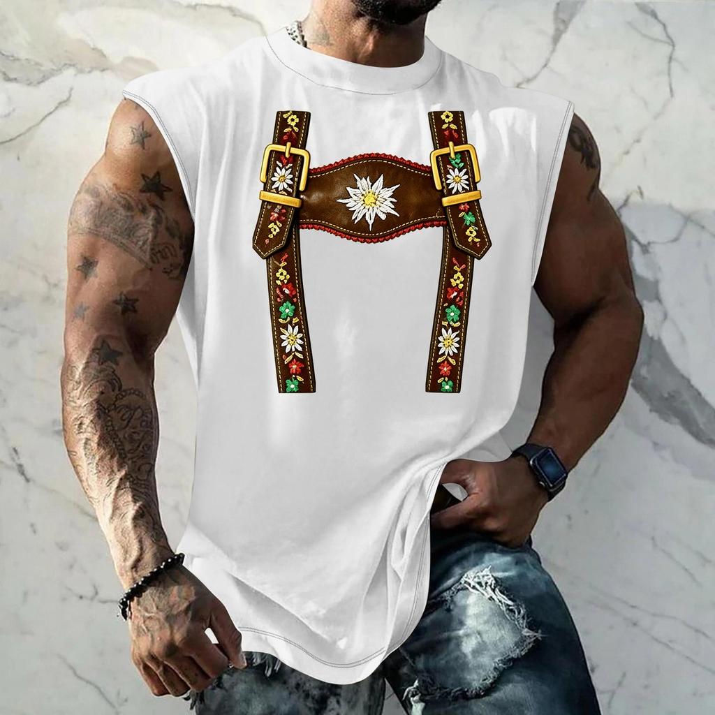 Men Sleeveless Tank Top Loose Fit Casual Streetwear Printed Texture Pattern Summer Vest for Outdoor Sports and Daily Wear