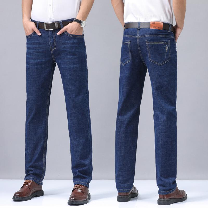 Jeans da Uomo Estivi Dritti Larghi Azzurro Chiaro Elasticizzati Pantaloni Lunghi Cento Pantaloni Nuova Tendenza Abbigliamento da Uomo