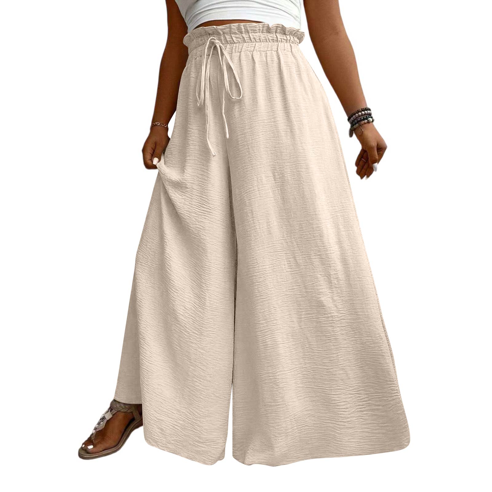 Women s Fashion Casual Plus Size Relaxed Fit Drawstring Wide Leg Straight Leg Pants XXL