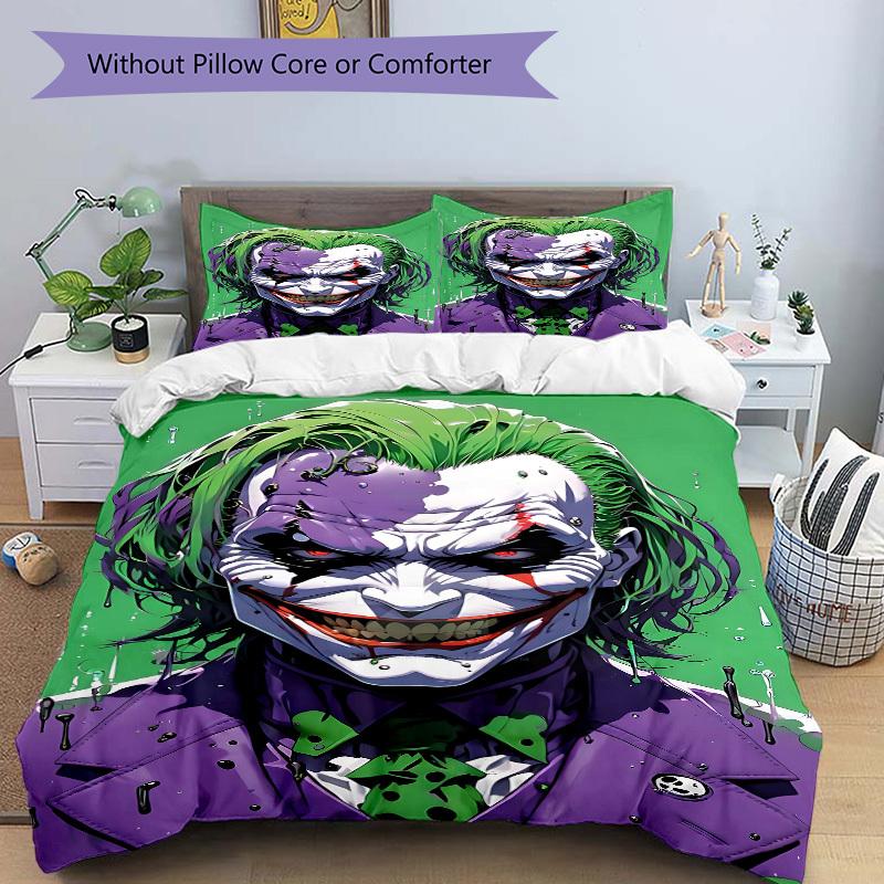 3pcs Joker Clown Bedding Set, Duvet Cover and Pillowcases Machine Washable Seasons all suitable, Design for Bedroom (No Filling)327