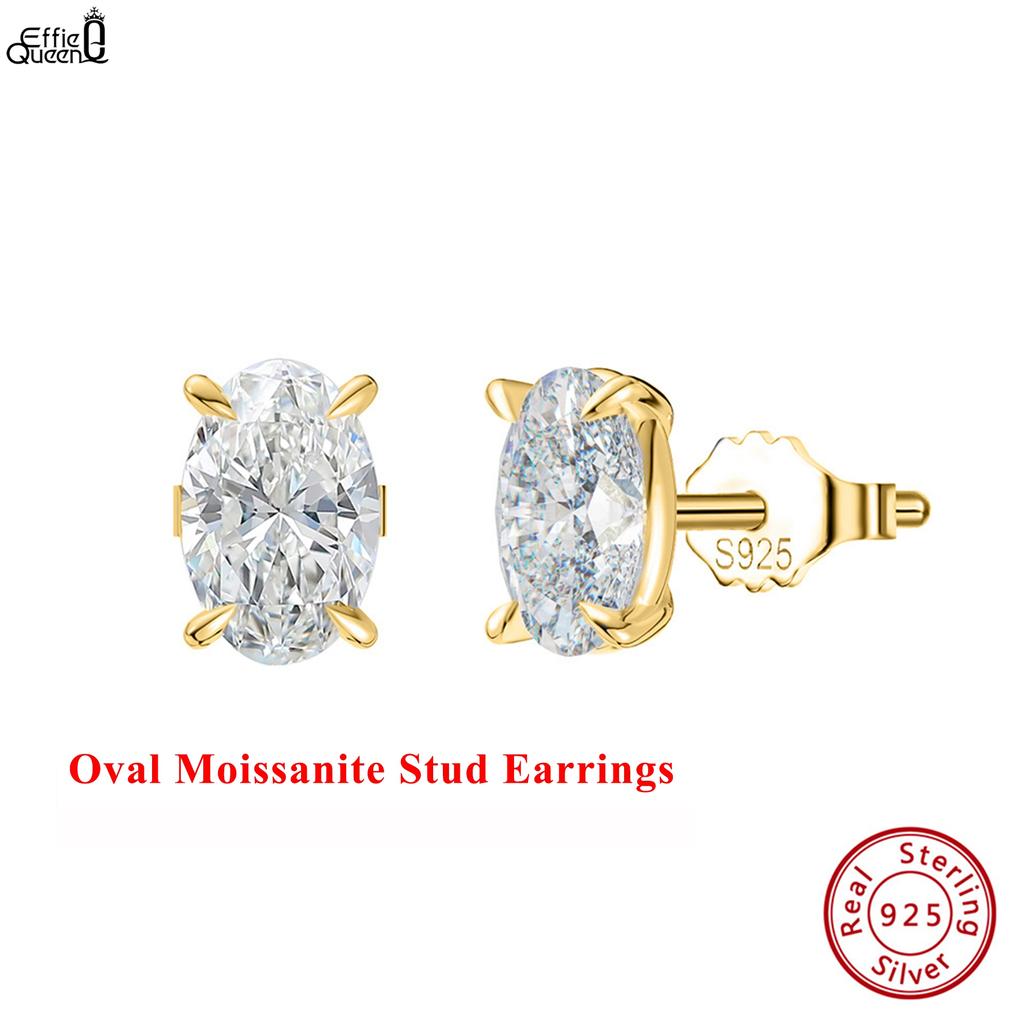 Effie Queen 100% 925 Sterling Silber 1/2/3 Karat Oval Geformte Moissanit Diamant Steckerohrringe Hochzeitsparty Ideales Schmuckgeschenk MOE02