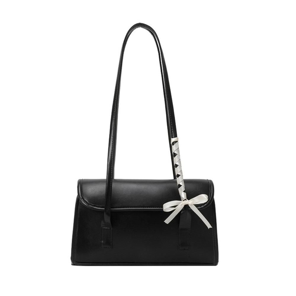 

Большая вместительная сумка подмышку из искусственной кожи, повседневная женская сумка-тоут с лентами-бантами, на плечо, для женщин чёрный