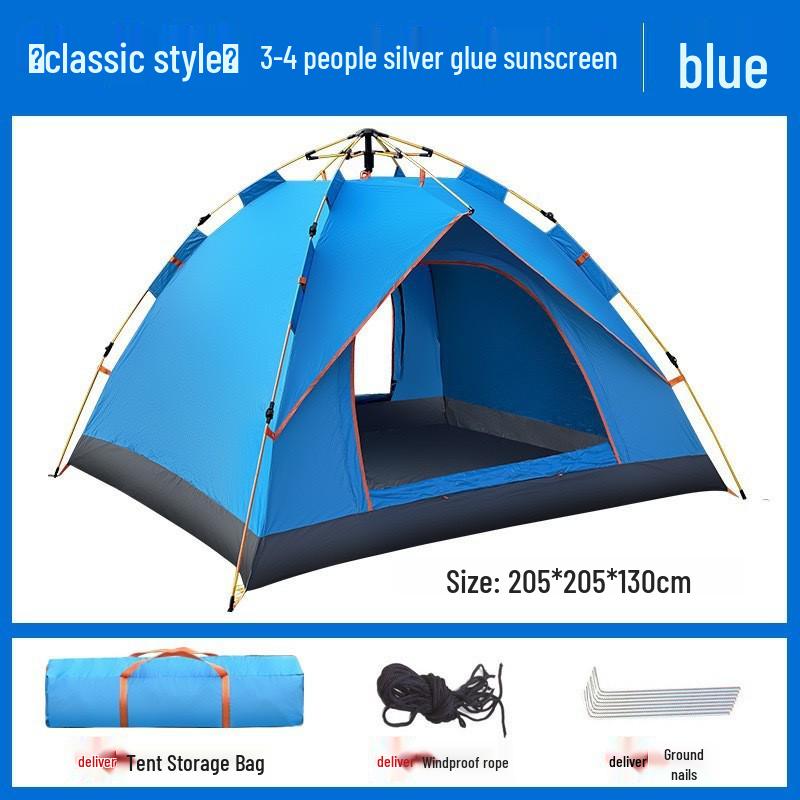 

Быстрораскладная портативная кемпинговая палатка на 3-4 человека, полностью автоматическая установка, утолщенная для использования на открытом воздухе 3-4 Person (200x200x135) синий