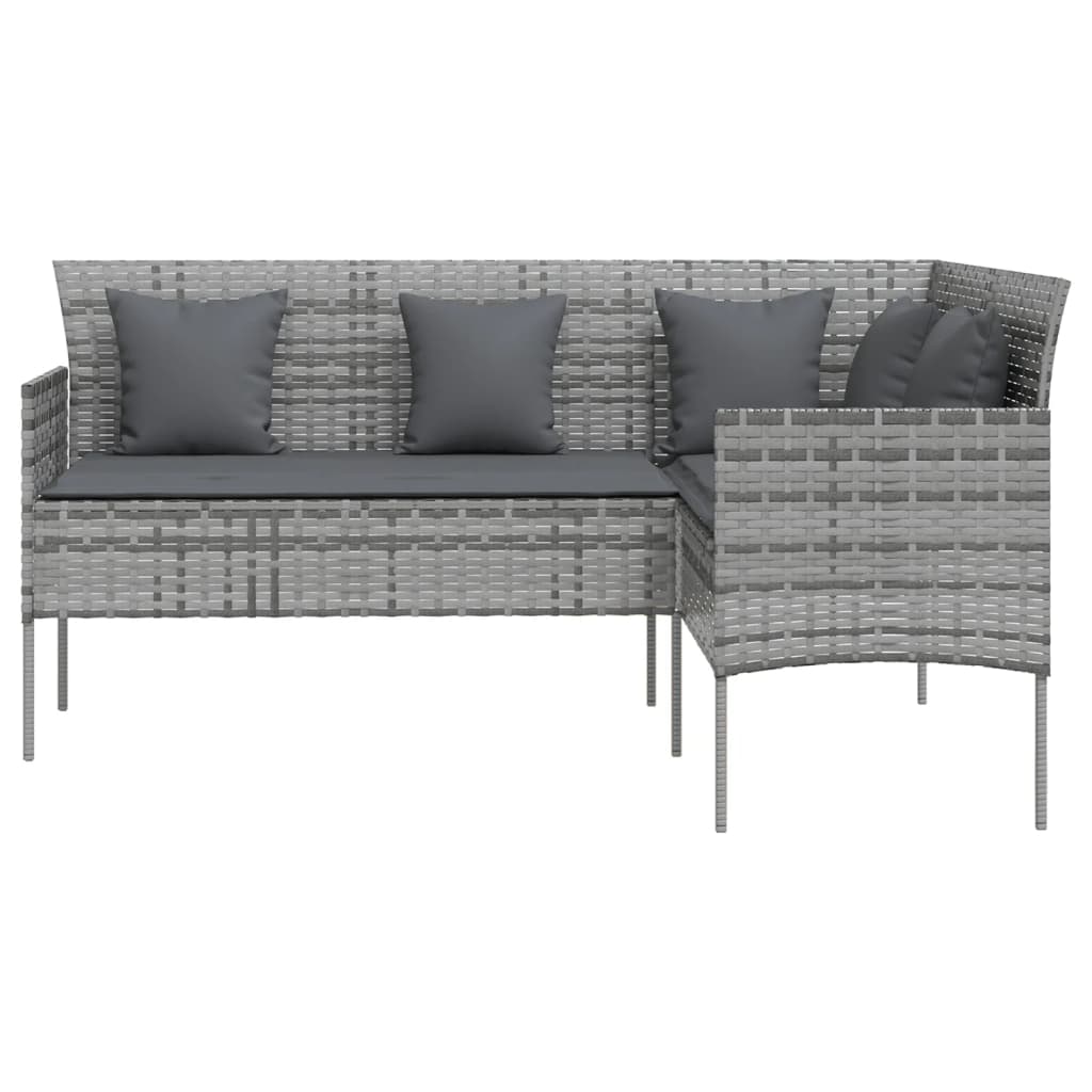 L Shaped Sofa with Cushions Poly Rattan Grey