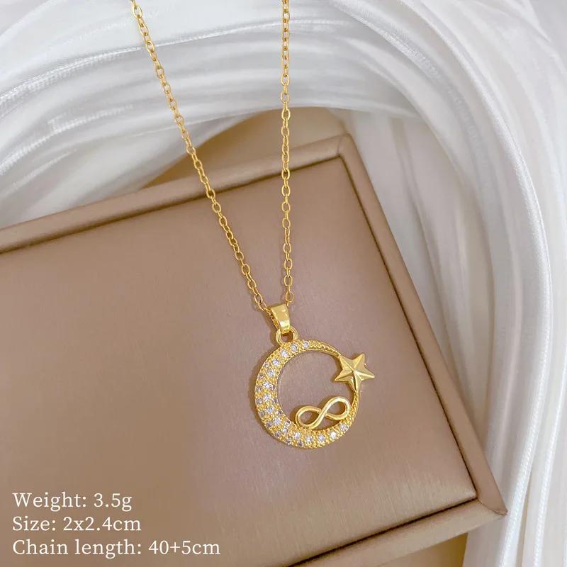 

Fashion Simple Star Zircon Moon Infinite Symbol Pendant Necklace for Women Girls Romantic Stainless Steel Chain Jewelry Gifts