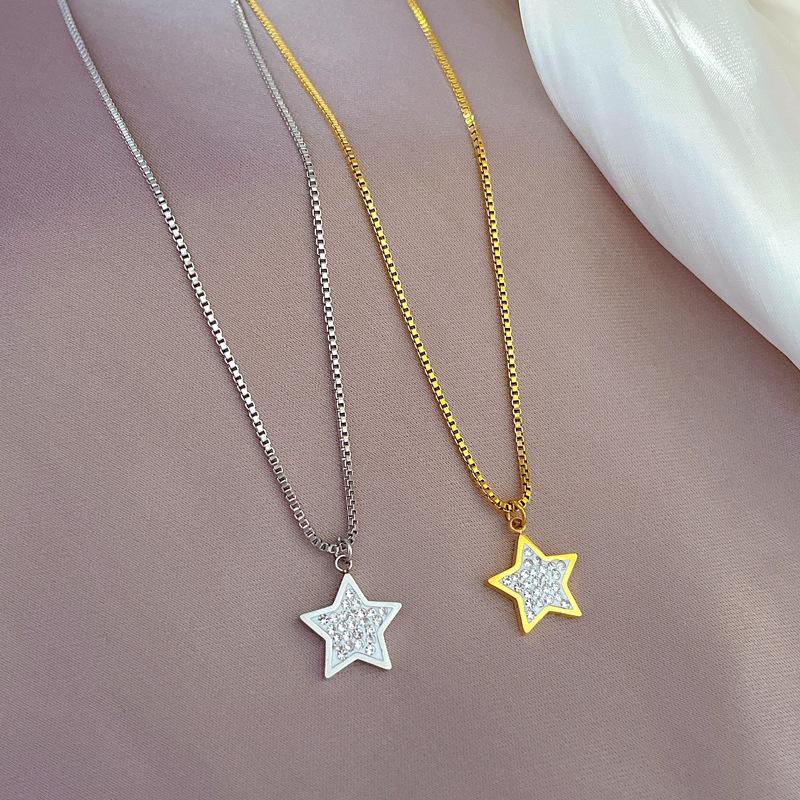 Pentagram Minimalist Wind Furnace Real Gold Necklace Female Collarbone Chain With Jewelry