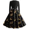 Women's Casual Fashion Long Sleeve Christmas Graphic Printed Vintage Long Dresses