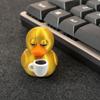 3D Printed Coffee Duck Collectible Figurine, Detailed Gold Duck Holding Coffee Cup Desk Decor for Colleagues And Friends