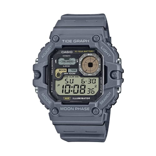 

Цифровые часы Casio Illuminator с графиком приливов и фазами Луны, с 10-летней батареей, серые, WS-1700H-8AVCF