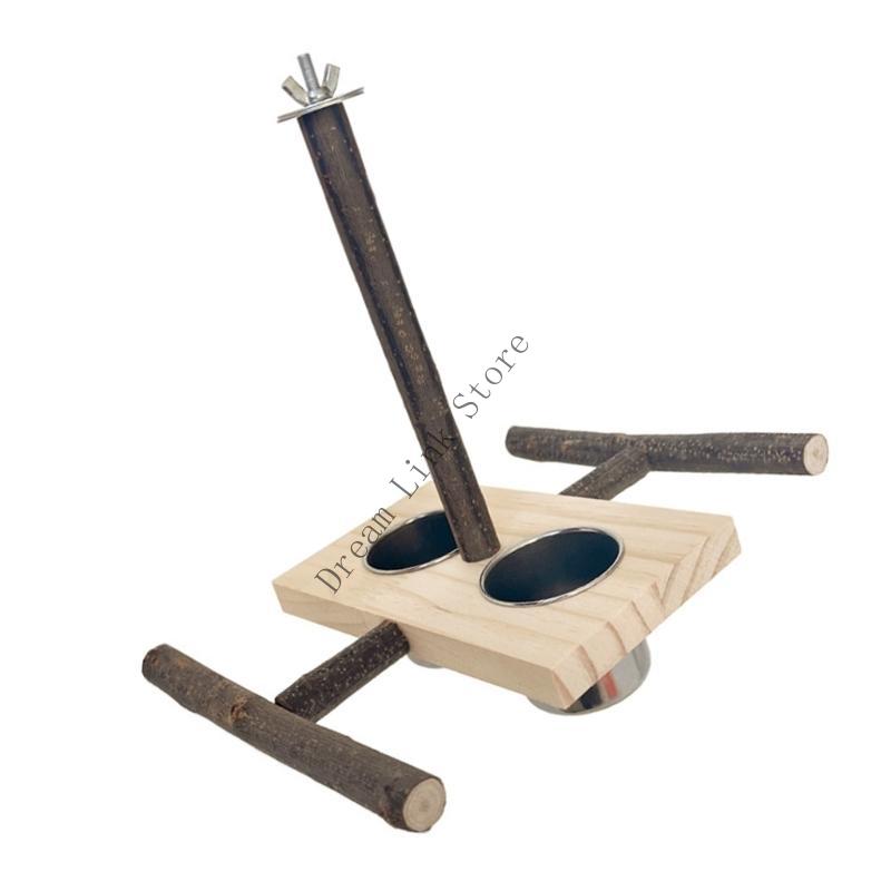 Q1FD Bird Perch Feeding Cups for Small Parrots Molar Grinding Scratchers Rack