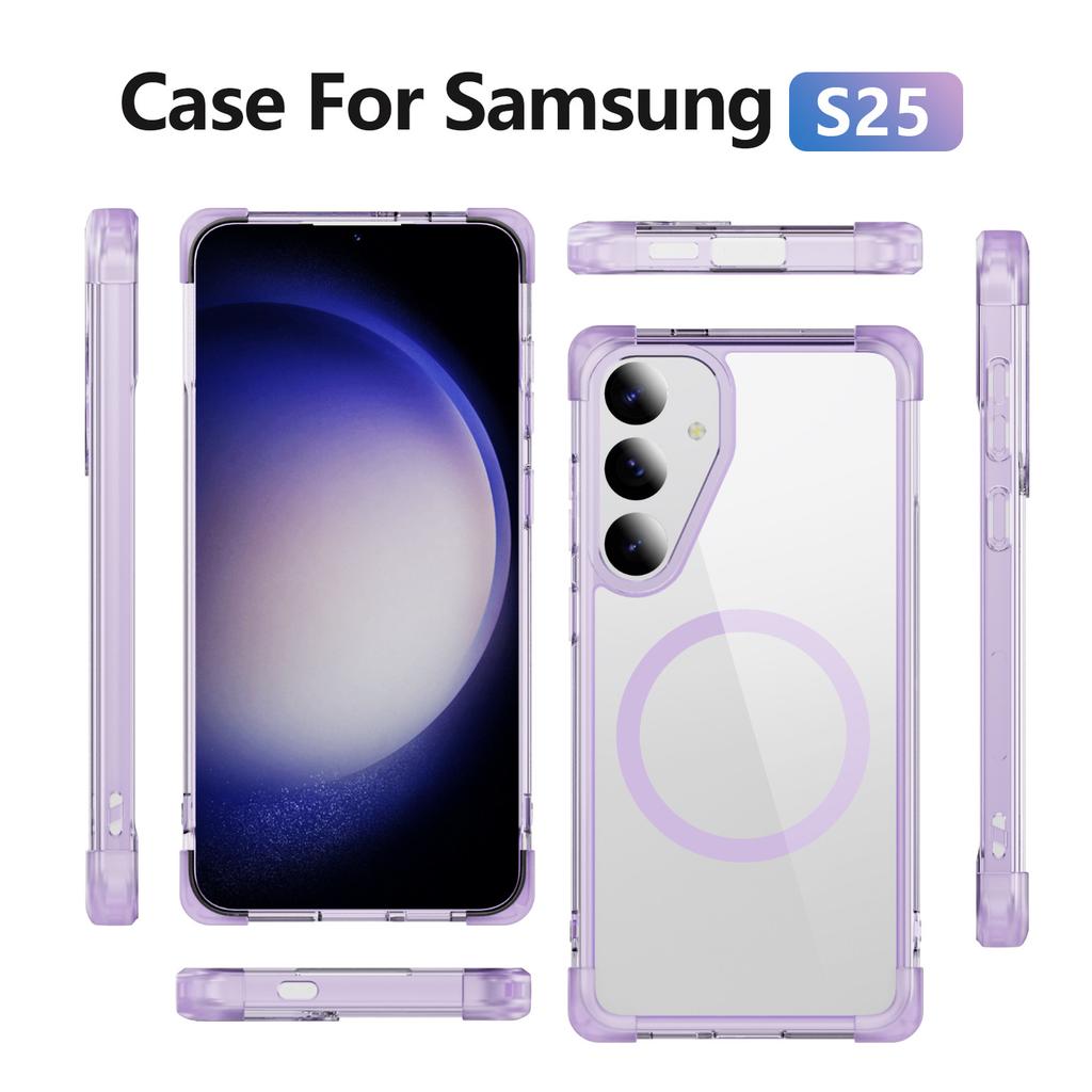 Populärt mobilskal för Samsung S25 Magnetisk ring Stöttåligt Transparent Trådlös laddning Transparent mobilskal