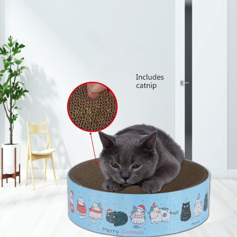 Christmas Three Color Round High Density Corrugated Paper Cat Scratcher Cat Bed Pet Supply