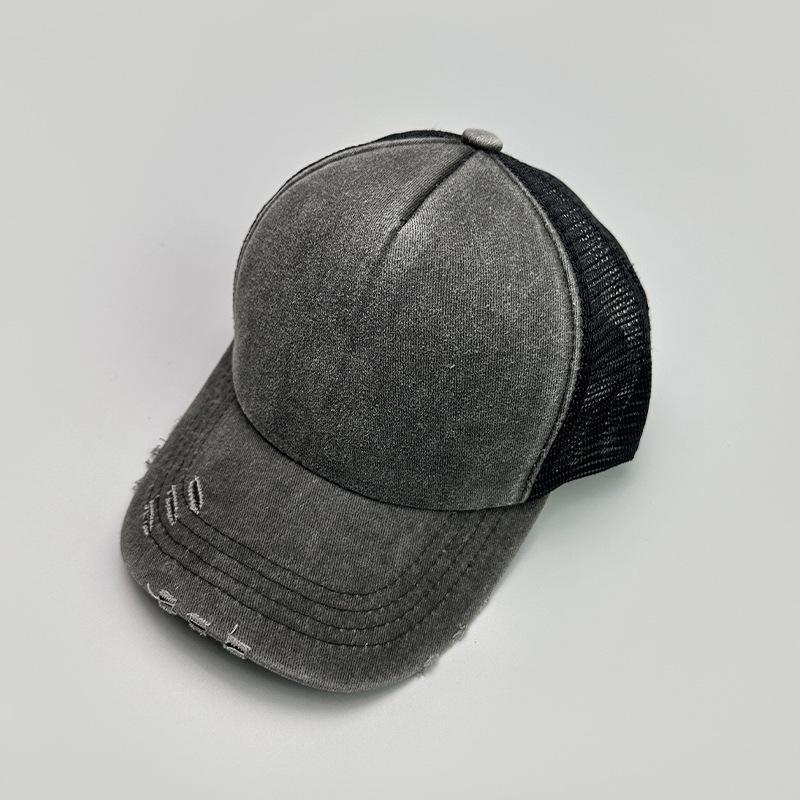 Contrasting Color Washed Mesh Baseball Cap Men'S And Women'S Sunshade Retro Breathable Hole Wind Truck Hat