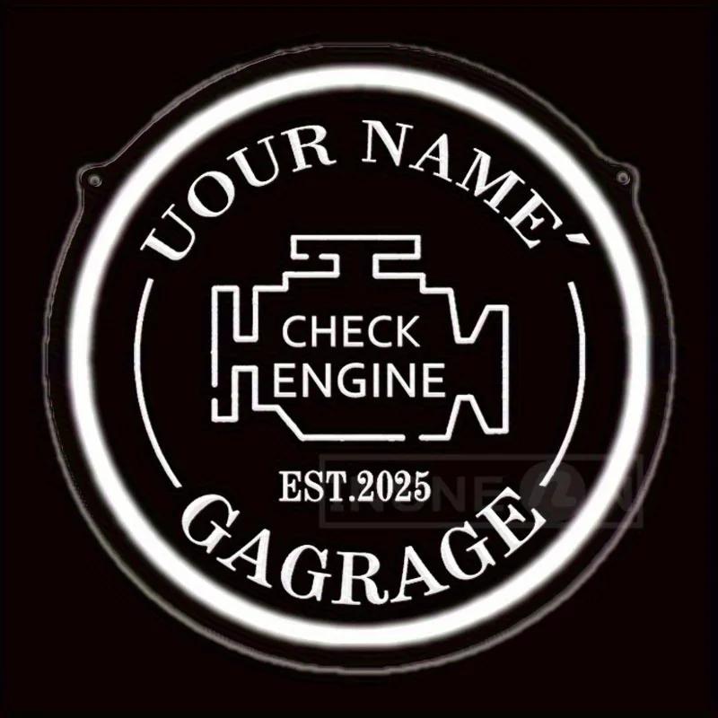 Garage Custom LED Neon Sign USB Wall-Mounted Decor Check Engine Man Cave White Auto Light for Showrooms Gifts Circular